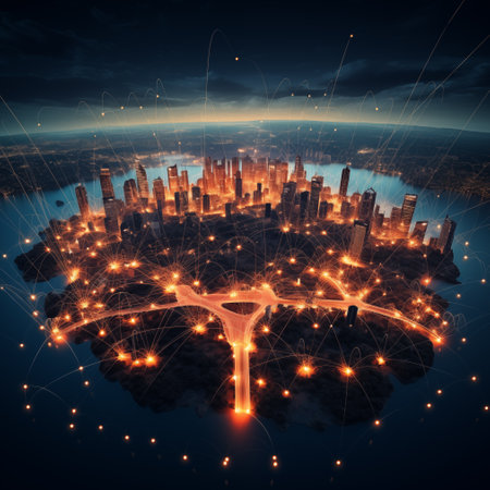 Planet Earth at night seen from space, online life concept - Generative AIの素材