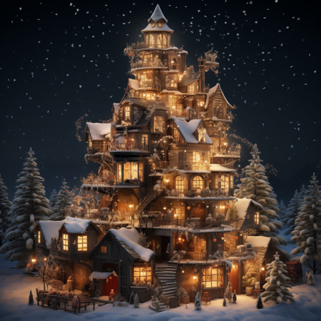 Fairytale Christmas house with lights - Generative AIの素材