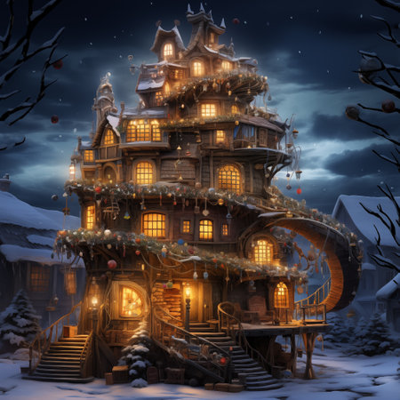 Fairytale Christmas house with lights - Generative AIの素材