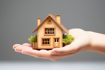 small wooden house in a woman's hand - Generative AIの素材