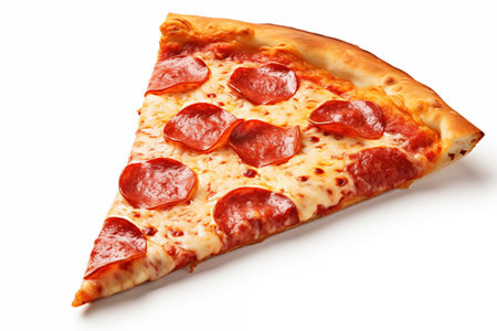 Slice of pepperoni pizza with salami isolated on white background - Generative AIの素材