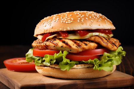 Chicken burger close up - Generative AIの素材