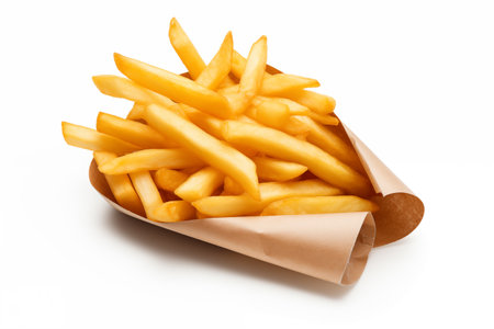 Portion of fried potatoes isolated on white background - Generative AIの素材