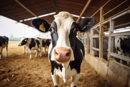 Cow head close up on a farm - Generative AIの素材