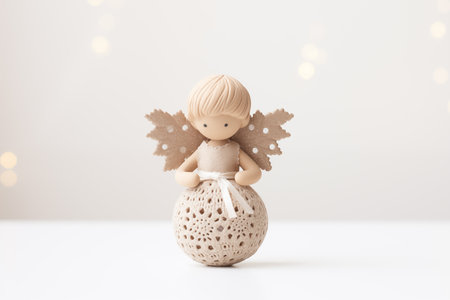 small christmas angel toy on furniture background - Generative AIの素材