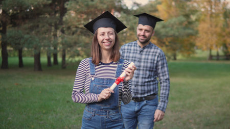 An unforgettable Graduation Celebration in nature with friends on this special dayの写真素材