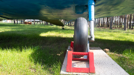 Abandoned Soviet Aircraft on Display in a Green Park Surrounded by Tall Trees Showcases Vintage...