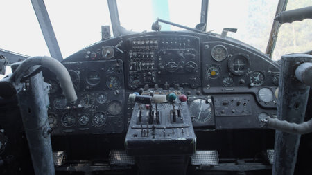 Cockpit displays a variety of flight instruments and controls, emphasizing the historical...