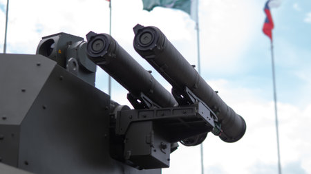 Military Weapon System Displayed at Defense Exhibition, Showcasing Advanced Technology and Armaments...