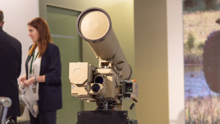 Advanced Weapon System Displayed at Military Exhibition Showcasing Modern Warfare Technology and...