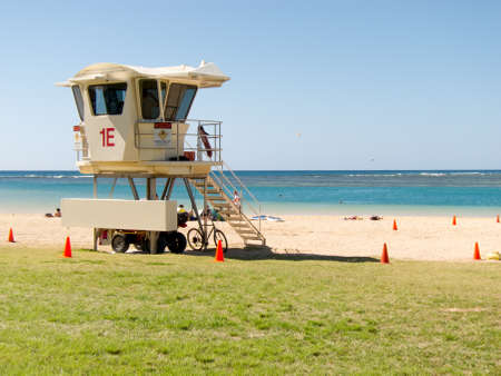 Lifeguard hut in Waikiki with safety conesの写真素材