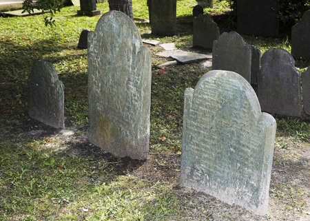 A Charleston Graveyard with shadows cast by tombstonesの写真素材