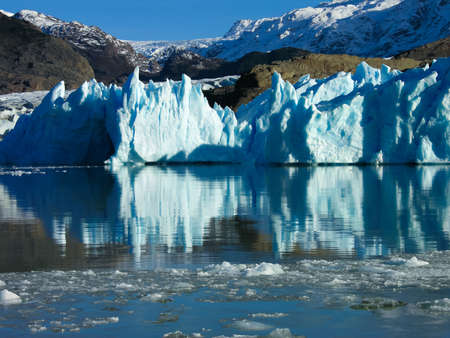 Lago Grey in the Torres del Paine national Park, Patagonia, Chile. A rare view on a calm morning.の写真素材