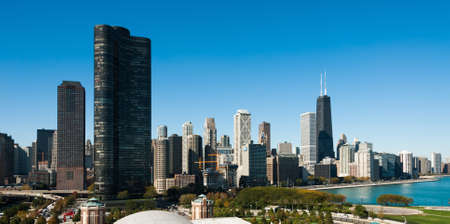 Chicago skyline panorama with beautiful blue sky background.のeditorial素材