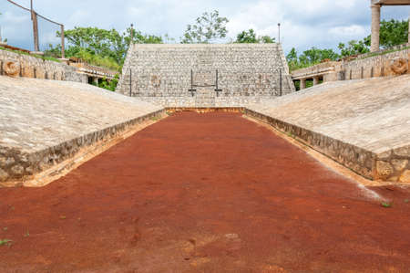 Mayan ballgame court with goals on either side