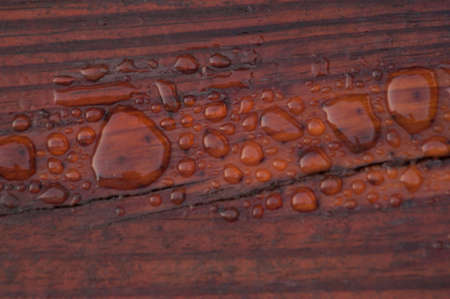 Pooled water on finished deck with woodgrain. Excellent background for illustrating construction or resilience.の写真素材
