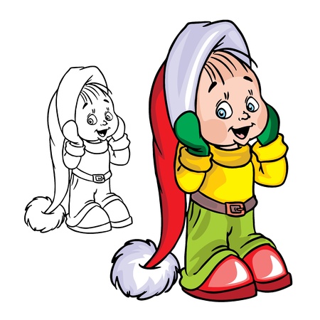 Baby put on Santa hat vector illustration in color; isolated on background. のイラスト素材
