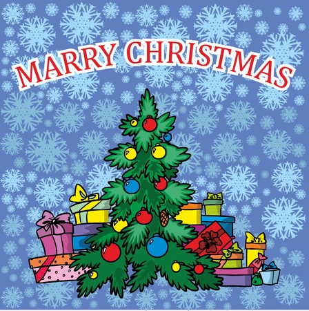 ChristmasÂ greetingsÂ with Christmas treeÂ on blue background vector illustration のイラスト素材
