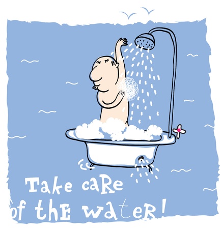 Eco resource bath; ecology and environment protection, vector drawing ; isolated on background. のイラスト素材