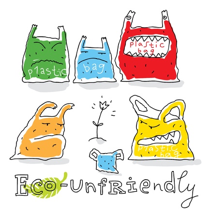 Eco unfriendly; ecology and environment protection, vector drawing ; isolated on background. のイラスト素材