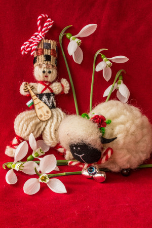 Martenitsa-traditional Bulgarian custom - with snowdropsの写真素材