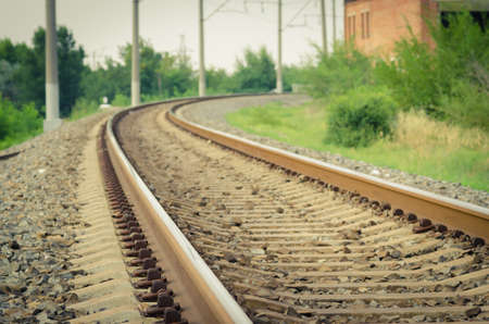 Railway turns rightの写真素材