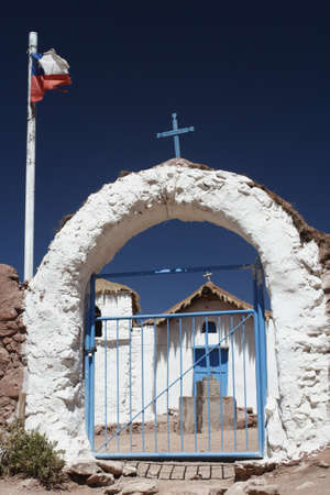 Church gate in Atacama desert, Chileの写真素材