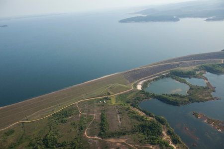 Aerial view of body of water - lake. High quality photoの写真素材