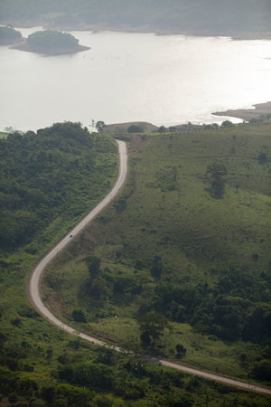 Aerial view of road and highwayの写真素材