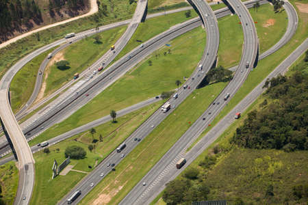 Aerial view of road and highway - bridgeの写真素材
