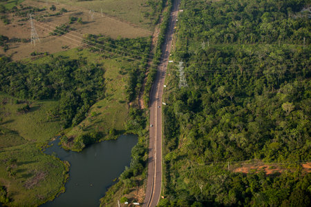 Aerial view of road and highwayの写真素材