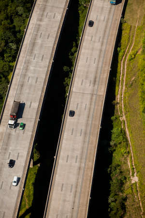 Aerial view of road and highway - bridgeの写真素材