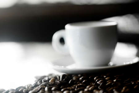 Coffee cup and coffee beans at a coffee shop. Still details. high quality photoの写真素材