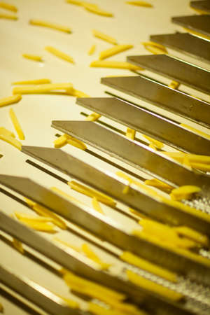 Production line of a potato factory. French fries - fast food.の写真素材