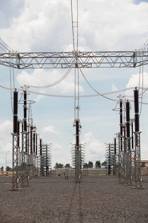 Industrial Power Lines and High Voltage Lines Electricity. high quality photoの写真素材