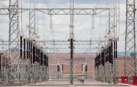 Industrial Power Lines and High Voltage Lines Electricity. high quality photoの写真素材