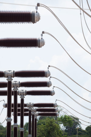 Industrial Power Lines and High Voltage Lines Electricity. high quality photoの写真素材