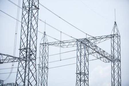 Industrial Power Lines and High Voltage Lines Electricity. high quality photo