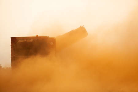 Combine harvester working on a potato field. Harvesting potatoes. agriculture concept High quality photoの写真素材