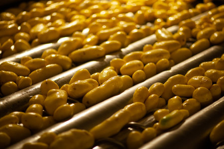Factory interior. Chips production. Factory equipment, product manufacturing process. high quality photoの写真素材