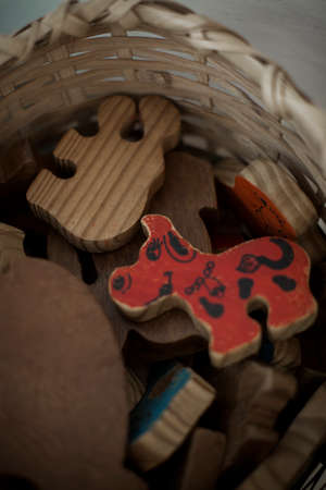 concept of early childhood development. children's toys and tools made of wood. educational toys. high quality photoの写真素材