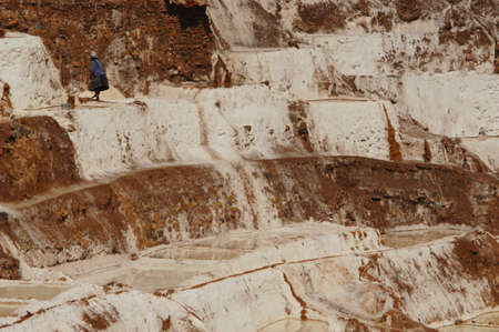 View of salt mines or ponds in Maras, Peru. They are known as Salineras in Spanish.の写真素材