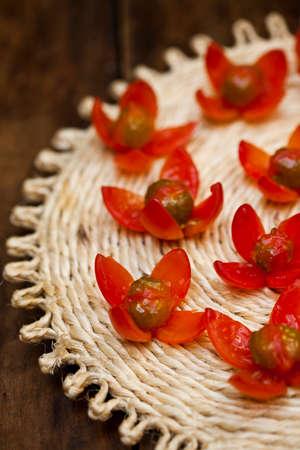 Tomatoes and onions on a kitchen cooking boards. Food background. high quality photoの写真素材