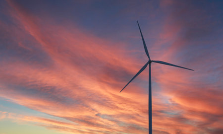 wind turbines farm, wind power generation equipment, clean energy concept, renewable energyの写真素材