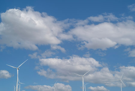 wind turbines farm, wind power generation equipment, clean energy concept, renewable energy