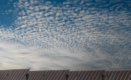 Solar panels power generation equipment, in the sun rays, solar panel with sunlight and sky...