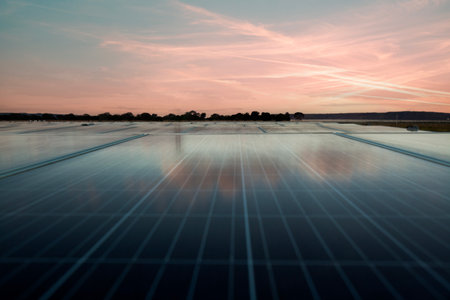 Solar panels power generation equipment, in the sun rays, solar panel with sunlight and sky...