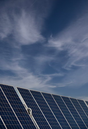 Solar panels power generation equipment, in the sun rays, solar panel with sunlight and sky...