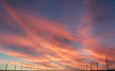 wind turbines farm, wind power generation equipment, clean energy concept, renewable energy