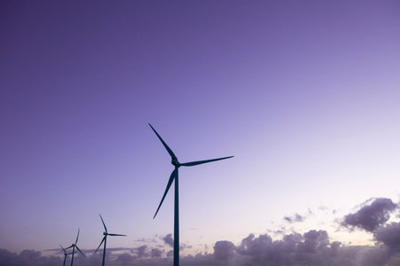 wind turbines farm, wind power generation equipment, clean energy concept, renewable energy